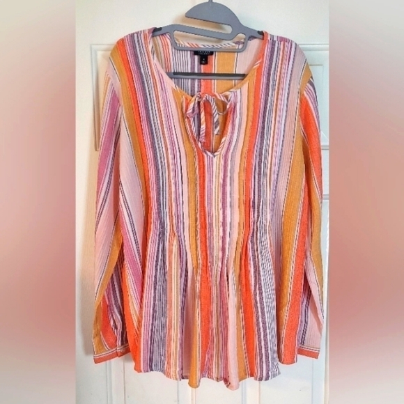 Nwt - a.n.a. A New Approach Long Sleeve Multicolor Cotton Blend Top Size M. - Picture 1 of 4
